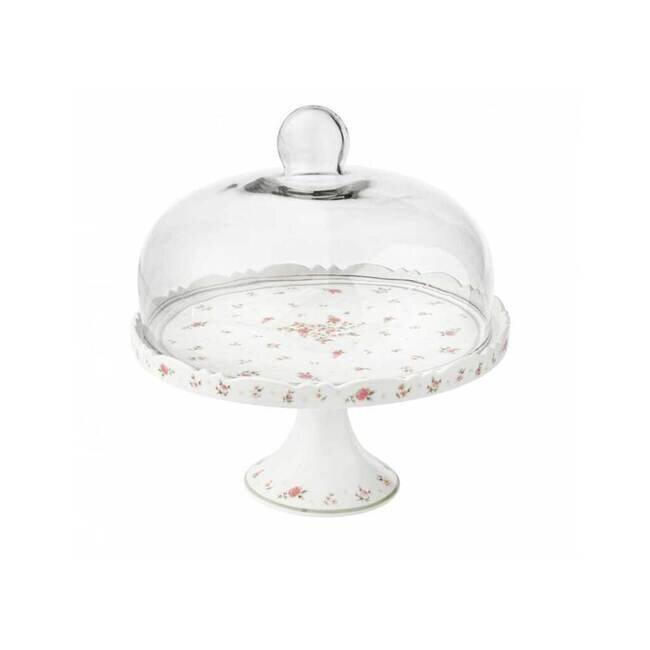 Alzata con cupola nonna rosa porcellana/vetro