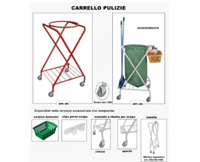 CARRELLO PULIZIE CON CESTINO